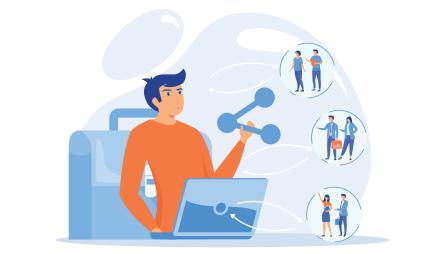 Grafische Abbildung bei der Person sich mit anderen Personen vernetzt